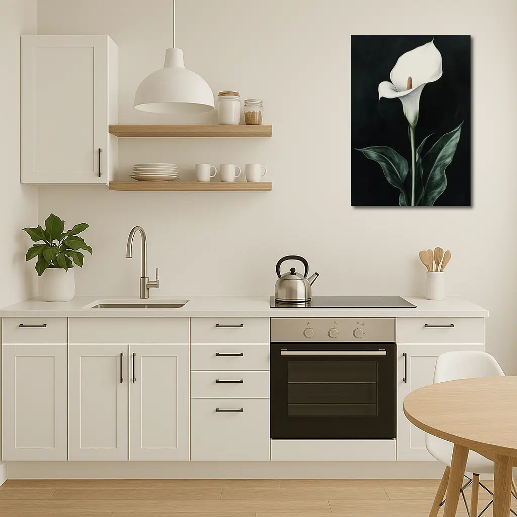 Calla Lily White Flower Dark Black Background – Wall Art
