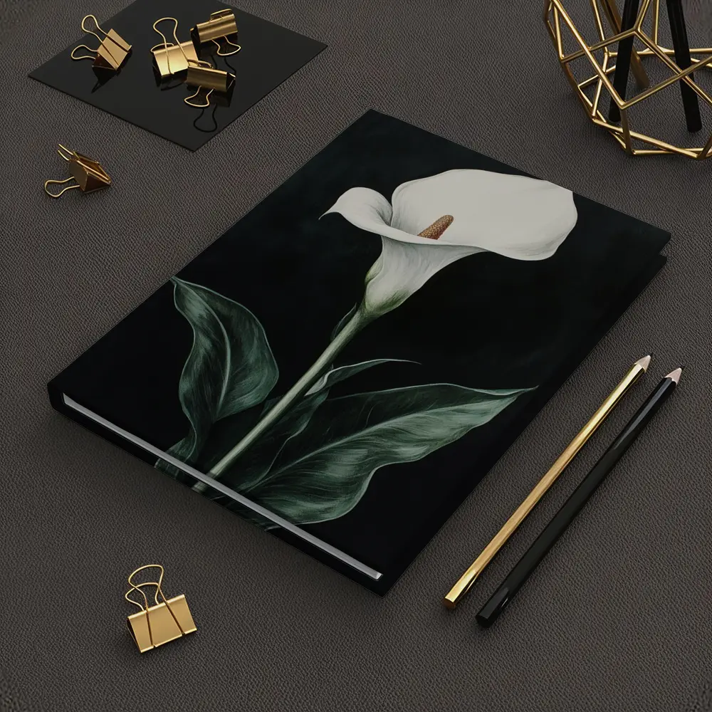 Calla Lily White Flower Dark Black Background – Notebooks