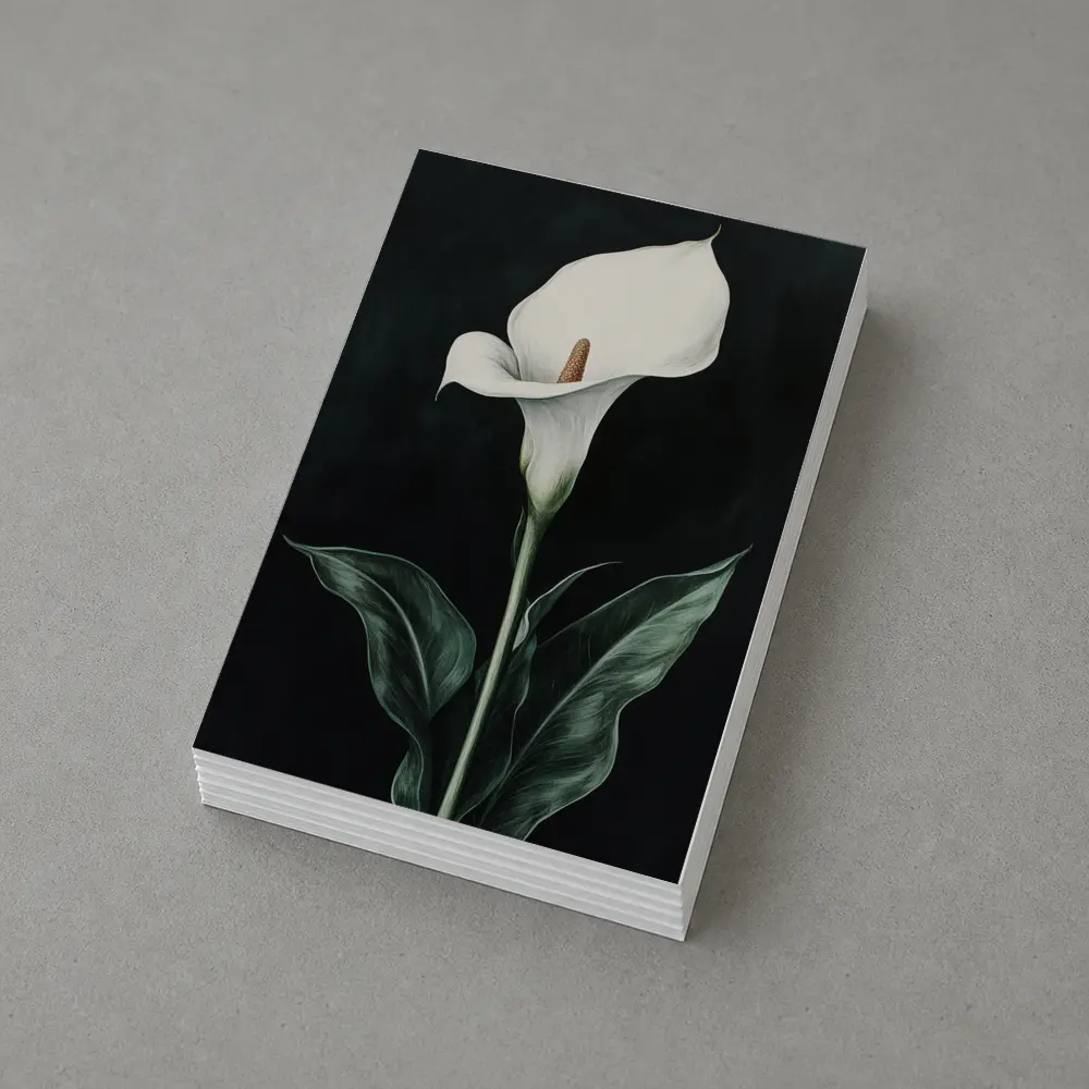 Calla Lily White Flower Dark Black Background – Postcards