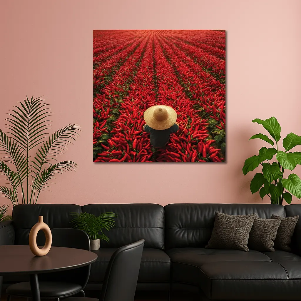 Red Chili Pepper Field Farmer Straw Hat – Wall Art