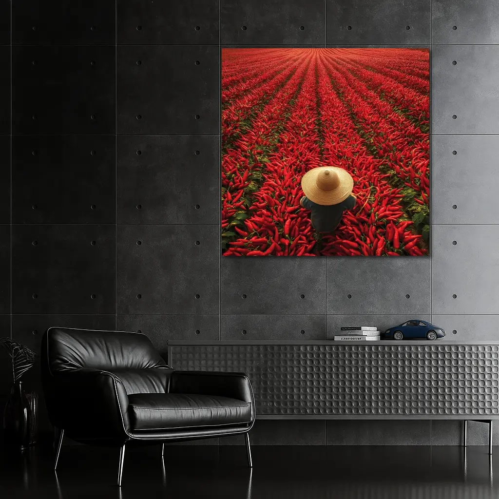 Red Chili Pepper Field Farmer Straw Hat – Wall Art