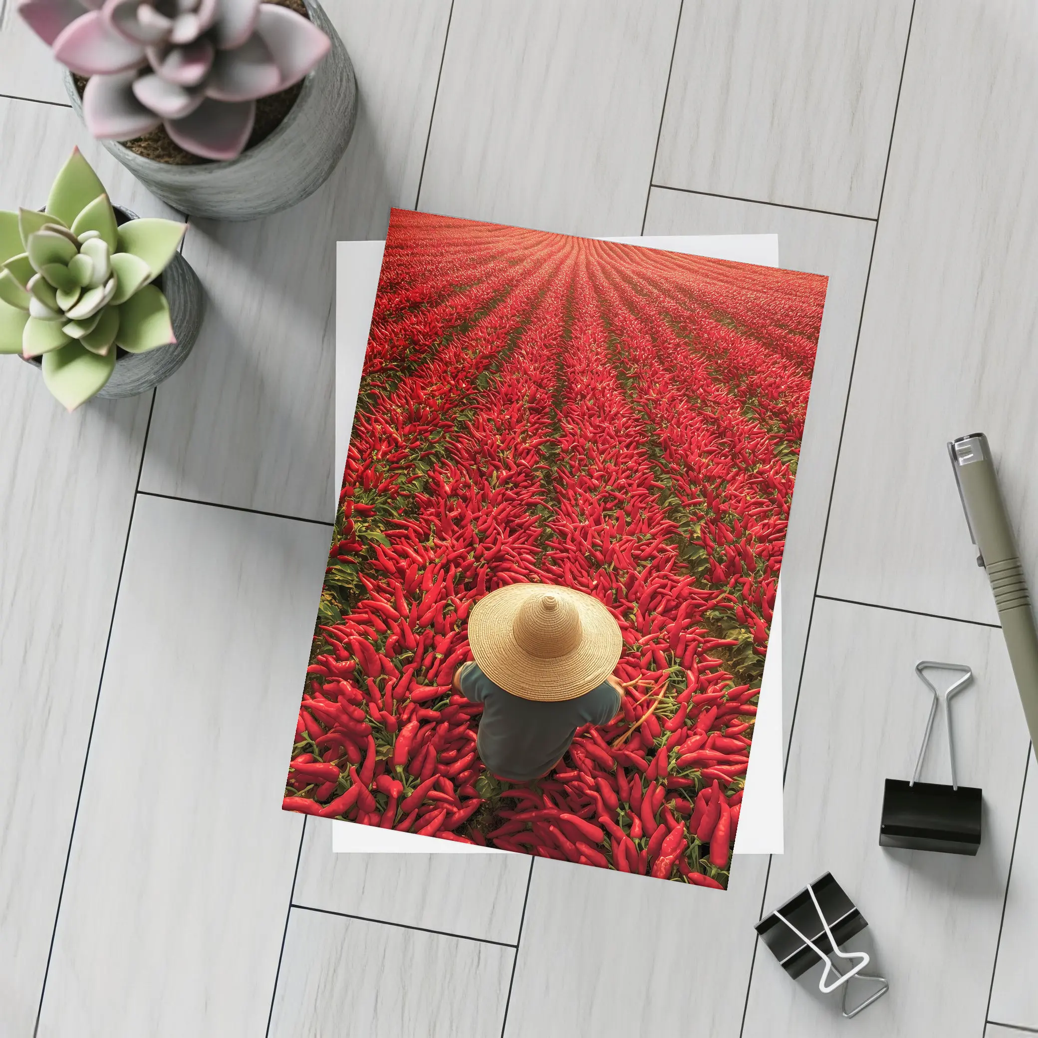 Red Chili Pepper Field Farmer Straw Hat – Postcards