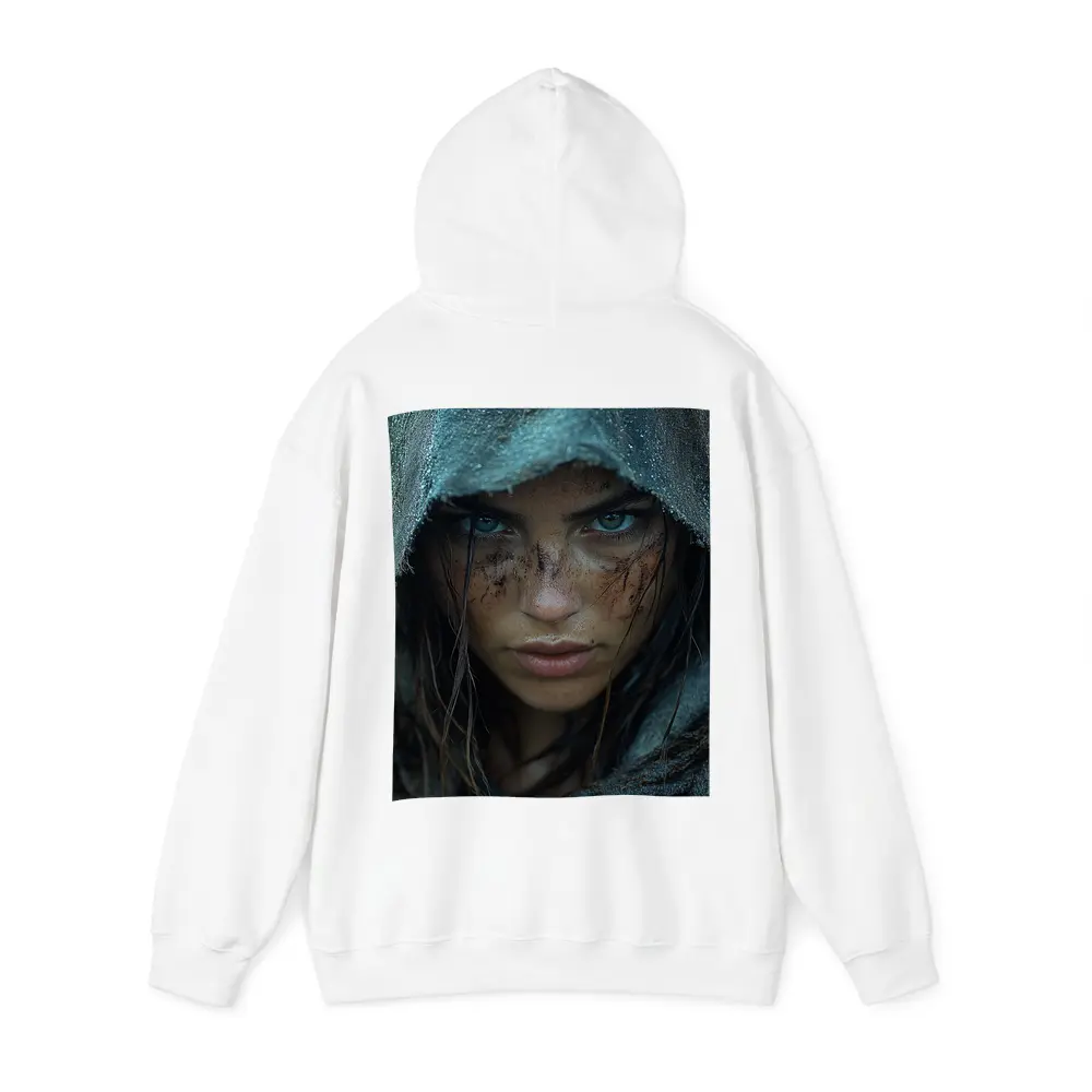Fierce Warrior Woman Hooded Dark Fantasy Portrait – Hoodies