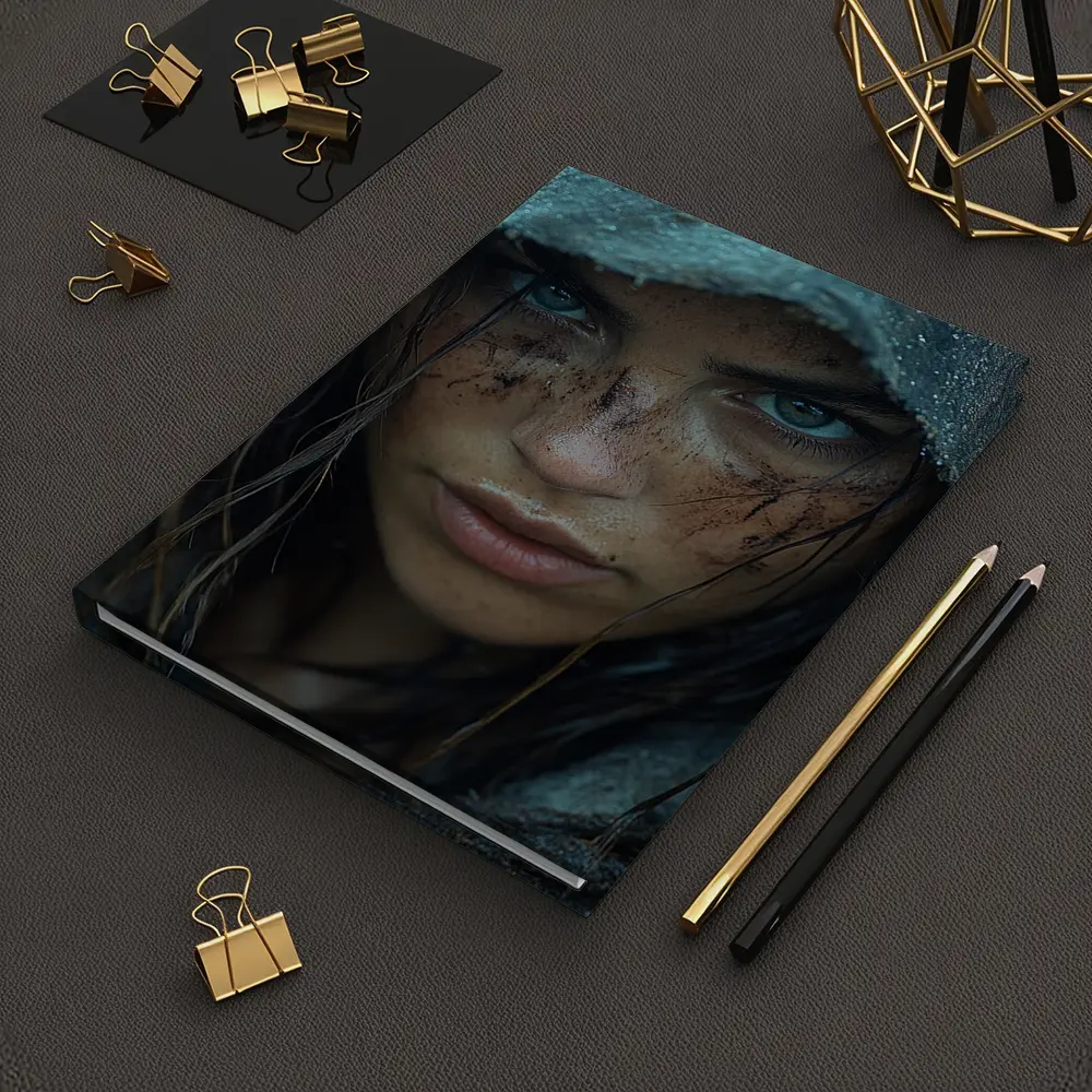 Fierce Warrior Woman Hooded Dark Fantasy Portrait – Notebooks