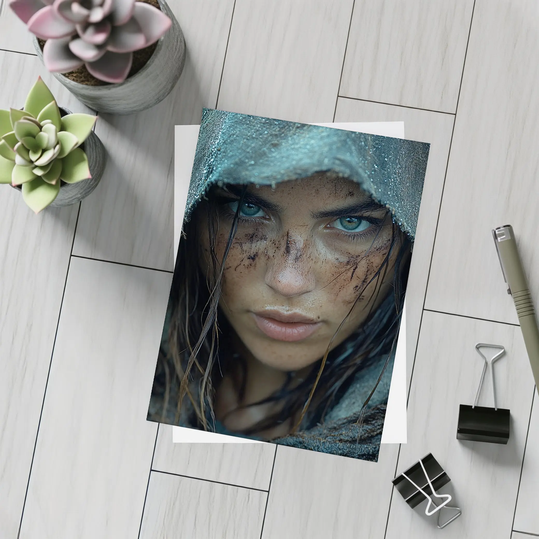 Fierce Warrior Woman Hooded Dark Fantasy Portrait – Postcards