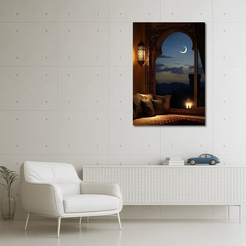 Islamic Arch Crescent Moon Night Scene – Wall Art
