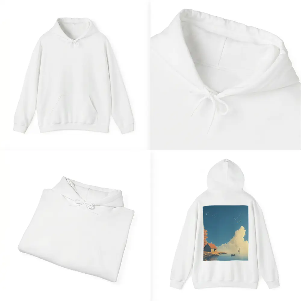 Autumn Lakeside Cottage Sailboat Blue Sky – Hoodies