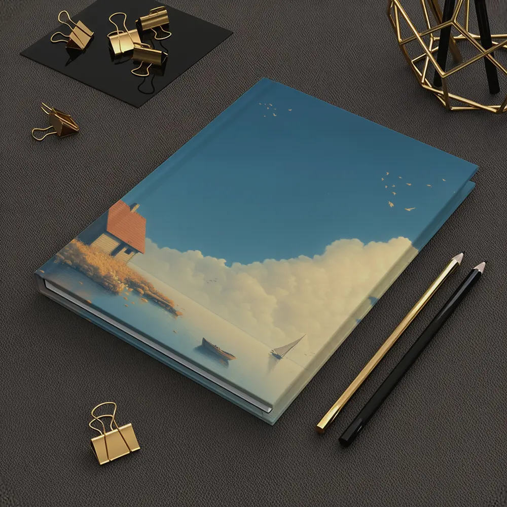 Autumn Lakeside Cottage Sailboat Blue Sky – Notebooks