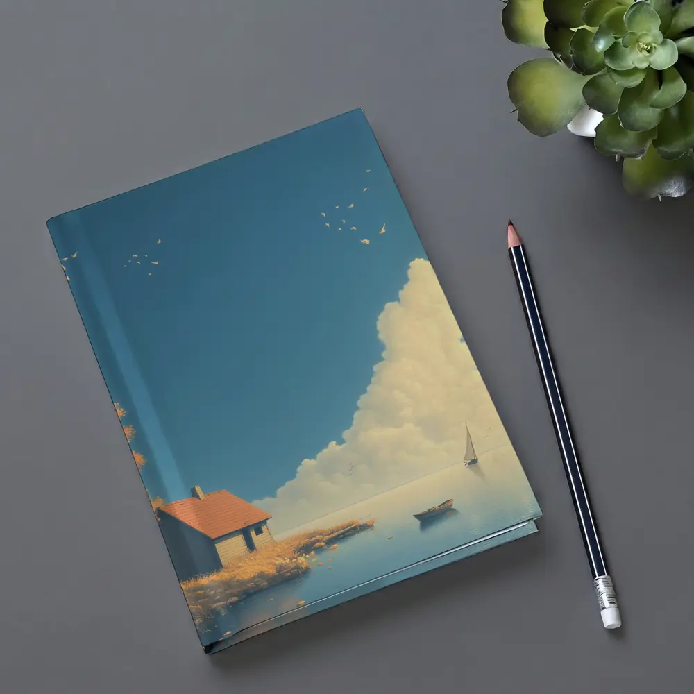 Autumn Lakeside Cottage Sailboat Blue Sky – Notebooks