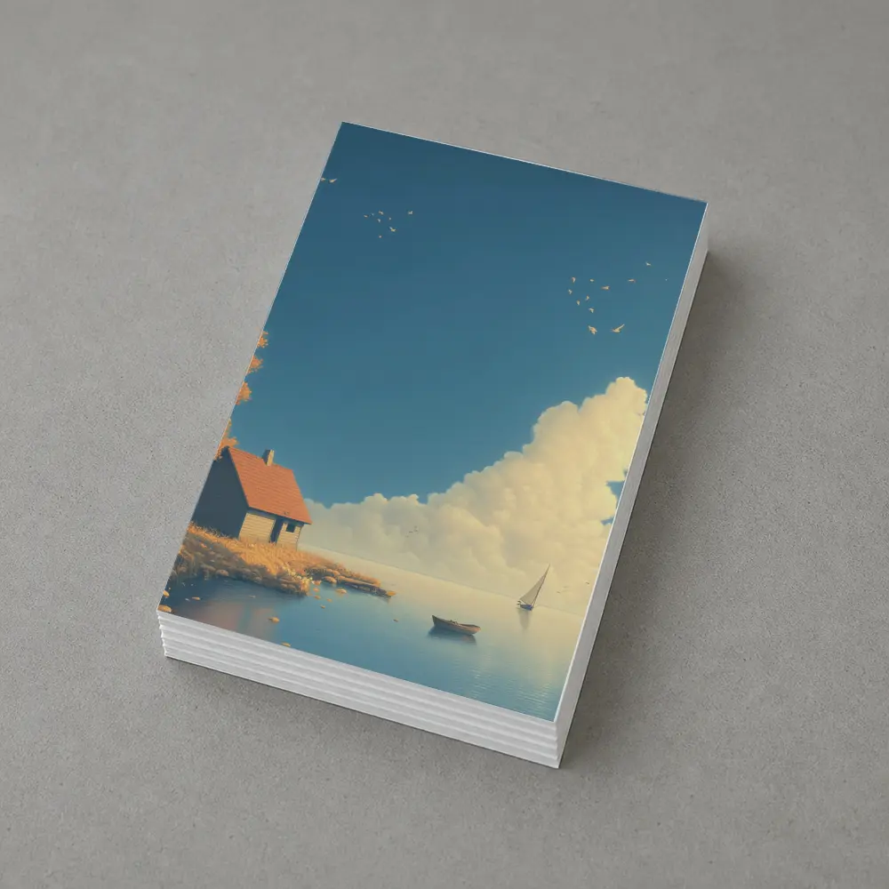 Autumn Lakeside Cottage Sailboat Blue Sky – Postcards