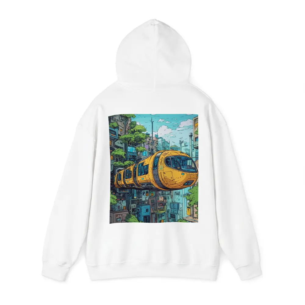 Anime Futuristic Yellow Train Flying City – Hoodies