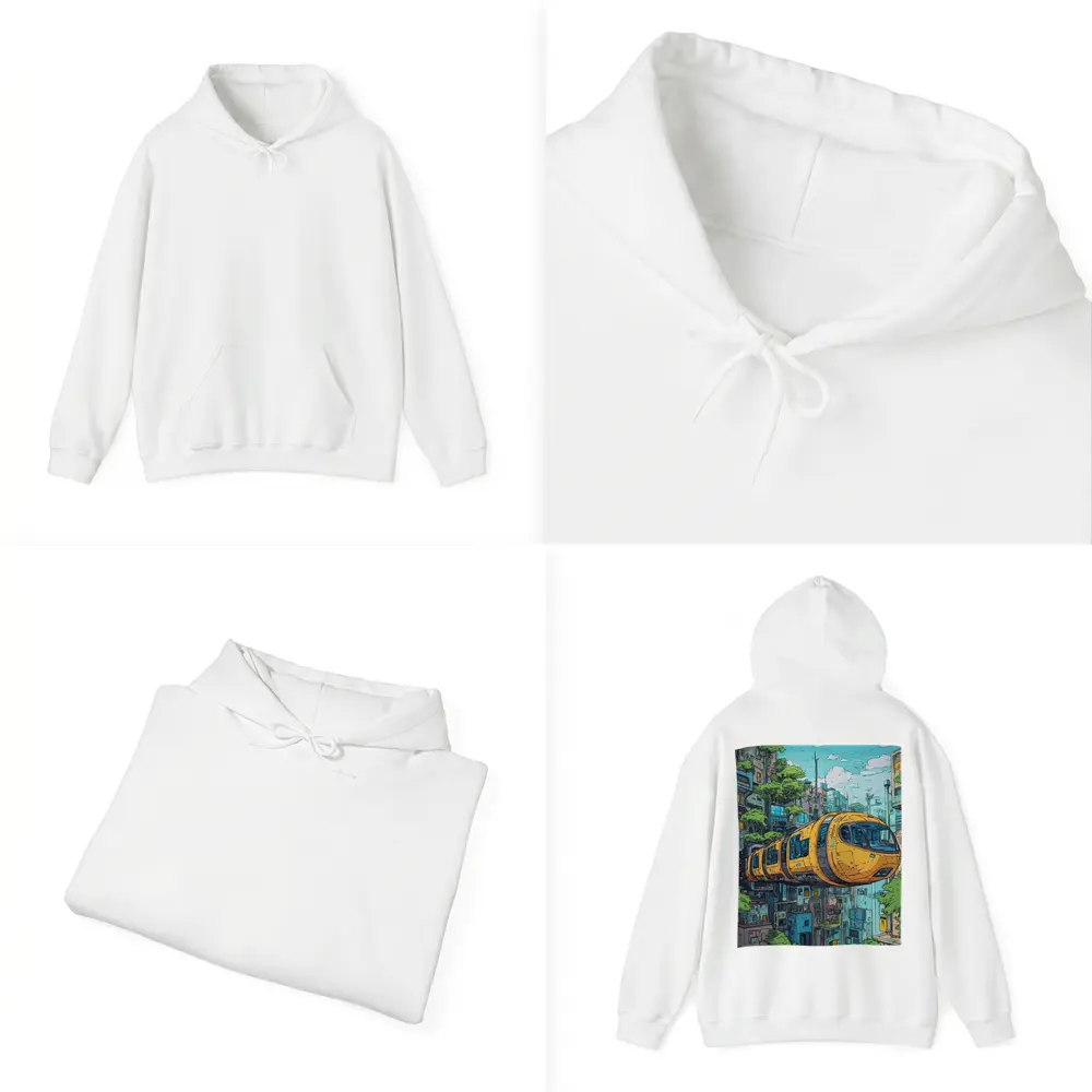 Anime Futuristic Yellow Train Flying City – Hoodies