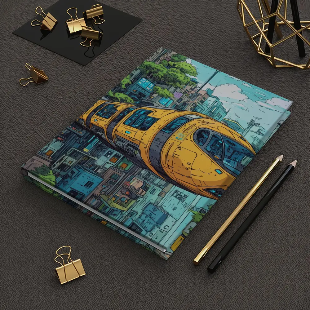 Anime Futuristic Yellow Train Flying City – Notebooks
