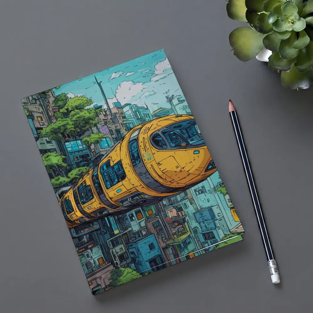 Anime Futuristic Yellow Train Flying City – Notebooks