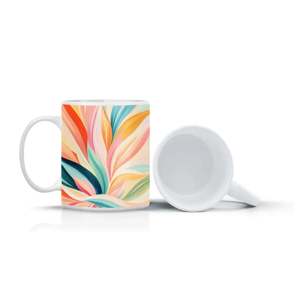 Colorful Abstract Floral Leaves Pastel Art – Mugs