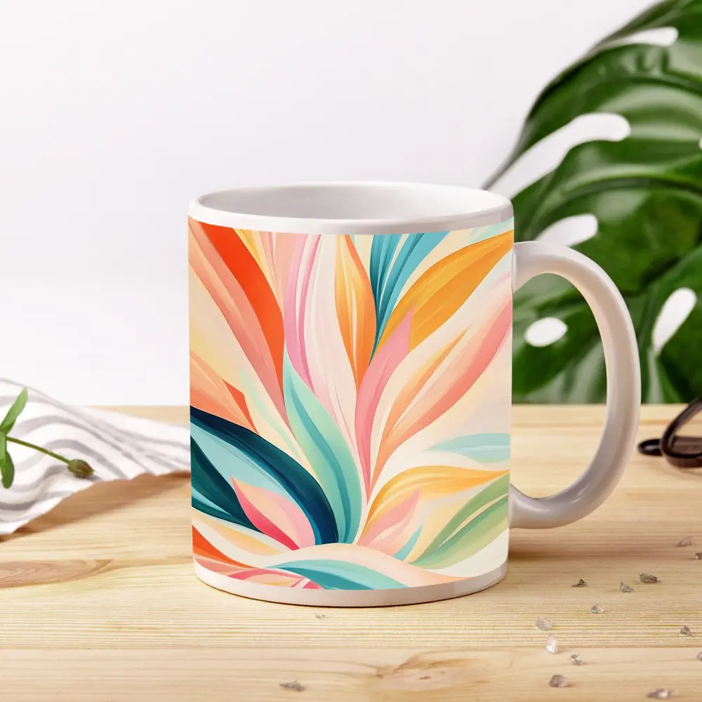 Colorful Abstract Floral Leaves Pastel Art – Mugs
