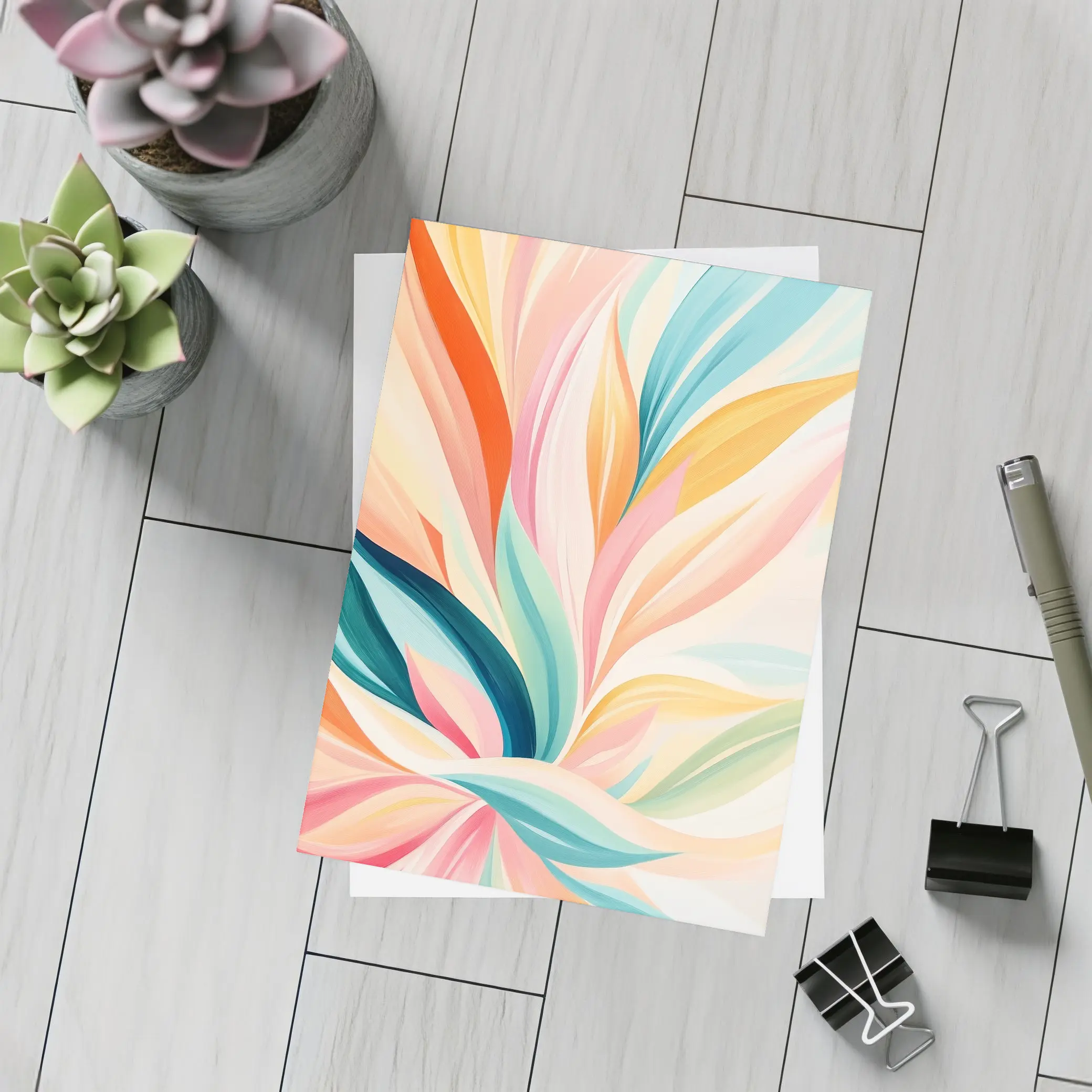 Colorful Abstract Floral Leaves Pastel Art – Postcards