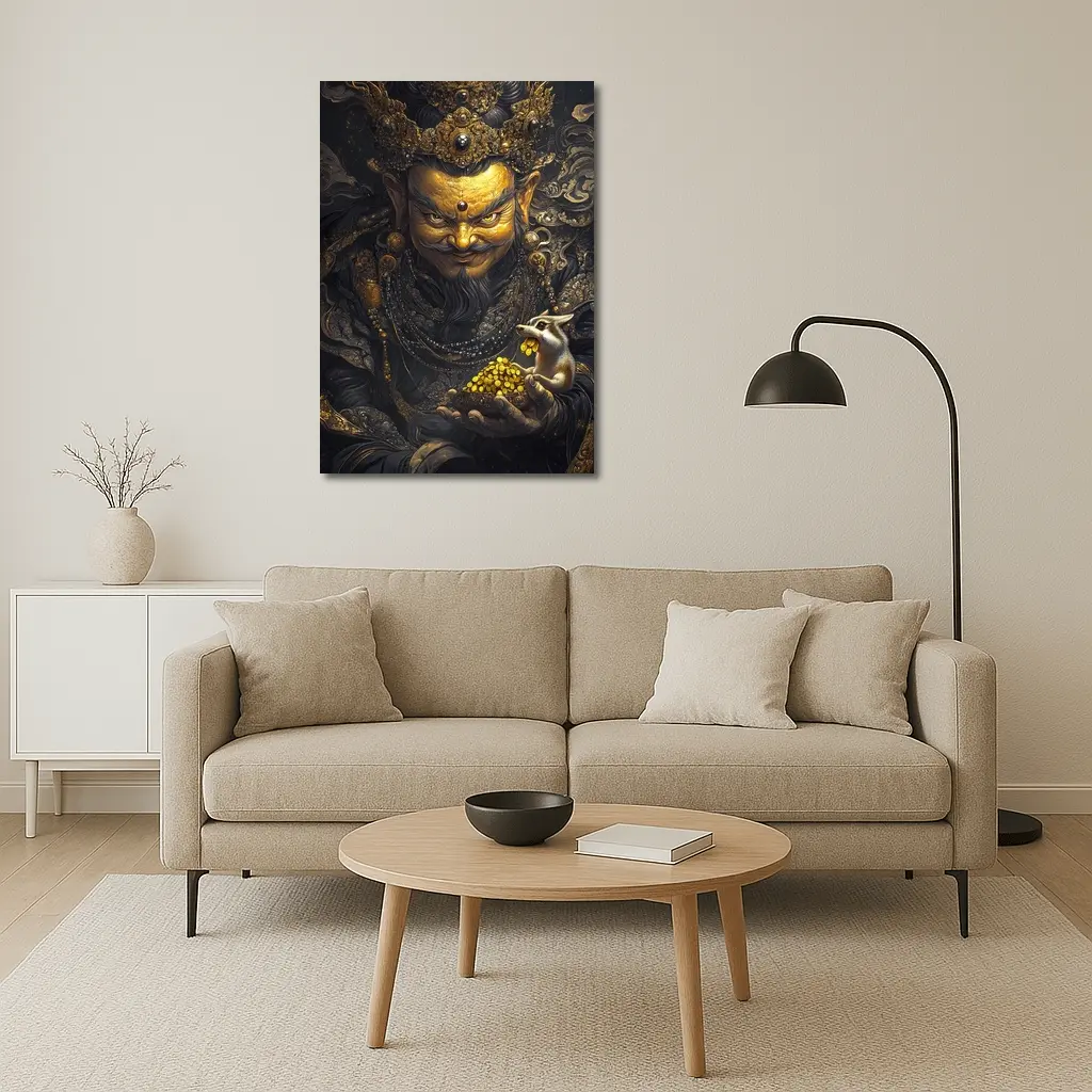 Chinese Wealth God Holding Golden Rat – Wall Art