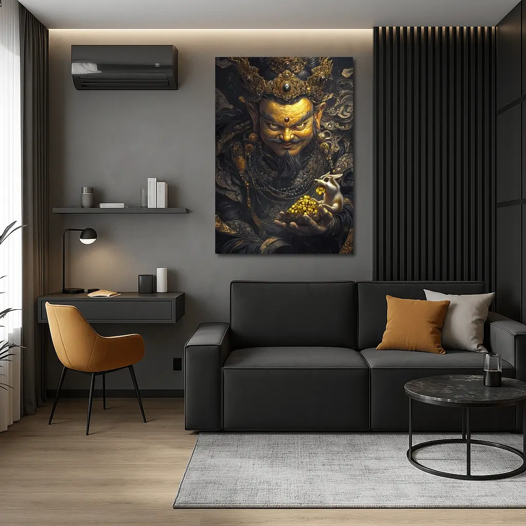 Chinese Wealth God Holding Golden Rat – Wall Art