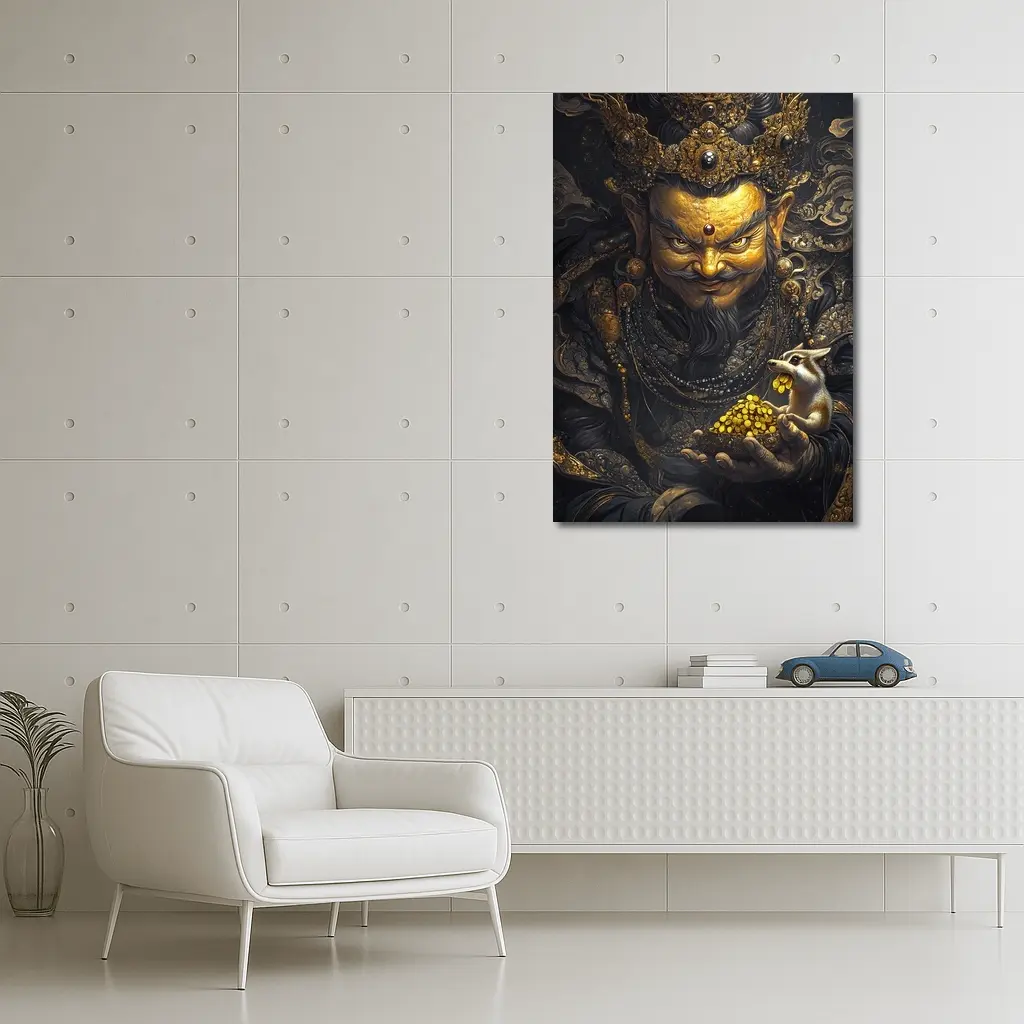 Chinese Wealth God Holding Golden Rat – Wall Art