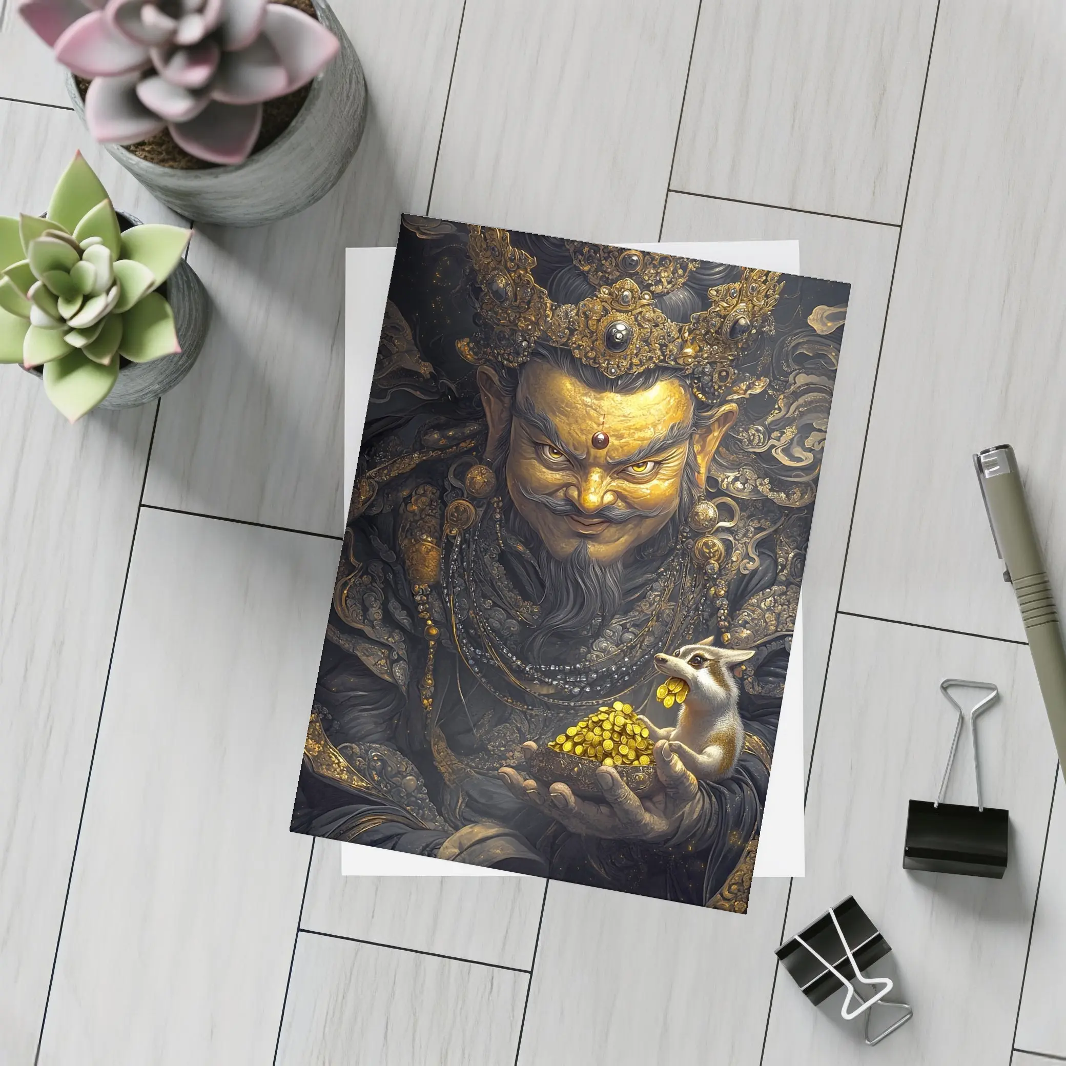 Chinese Wealth God Holding Golden Rat – Postcards