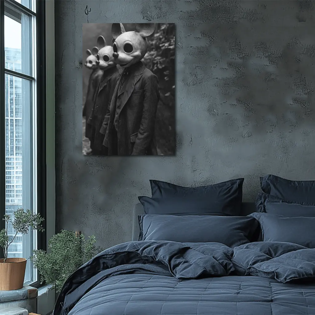 Creepy Mouse Mask Figures Dark Forest – Wall Art