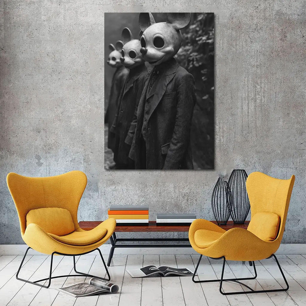 Creepy Mouse Mask Figures Dark Forest – Wall Art