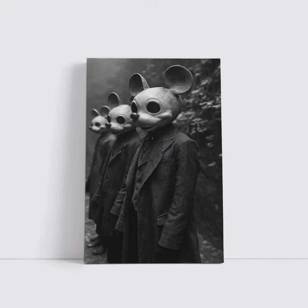 Creepy Mouse Mask Figures Dark Forest – Wall Art