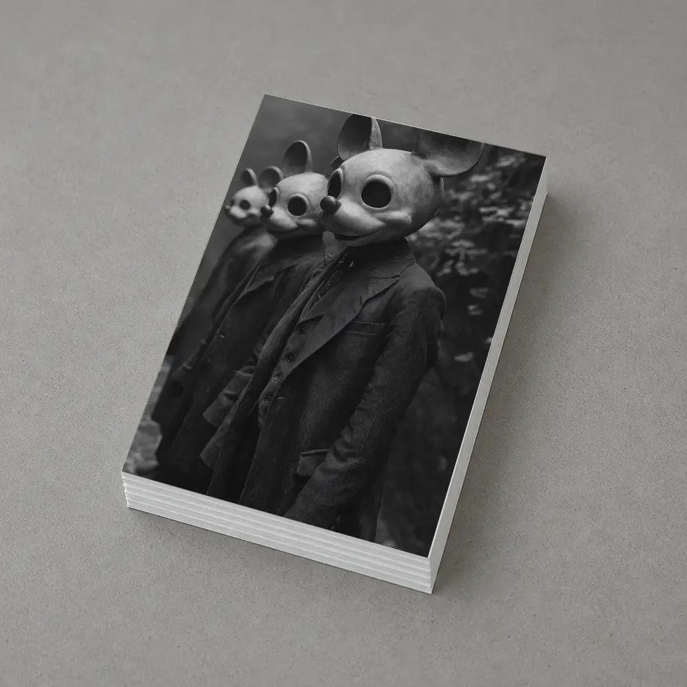 Creepy Mouse Mask Figures Dark Forest – Postcards