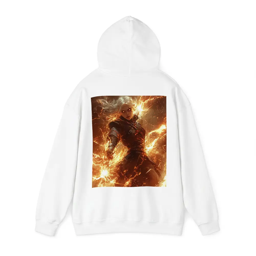 White Hair Warrior Woman Fire Lightning Fantasy – Hoodies
