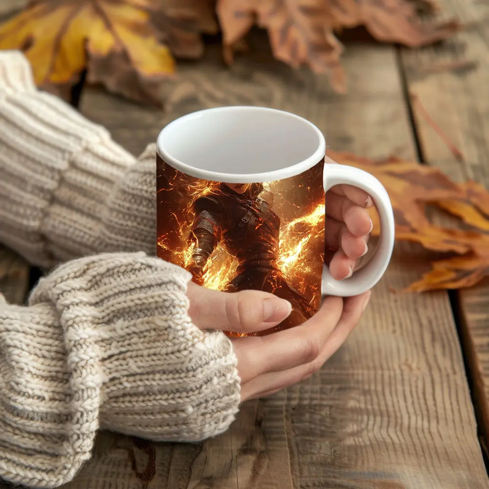 White Hair Warrior Woman Fire Lightning Fantasy – Mugs