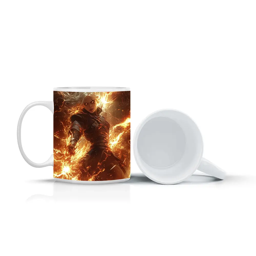 White Hair Warrior Woman Fire Lightning Fantasy – Mugs