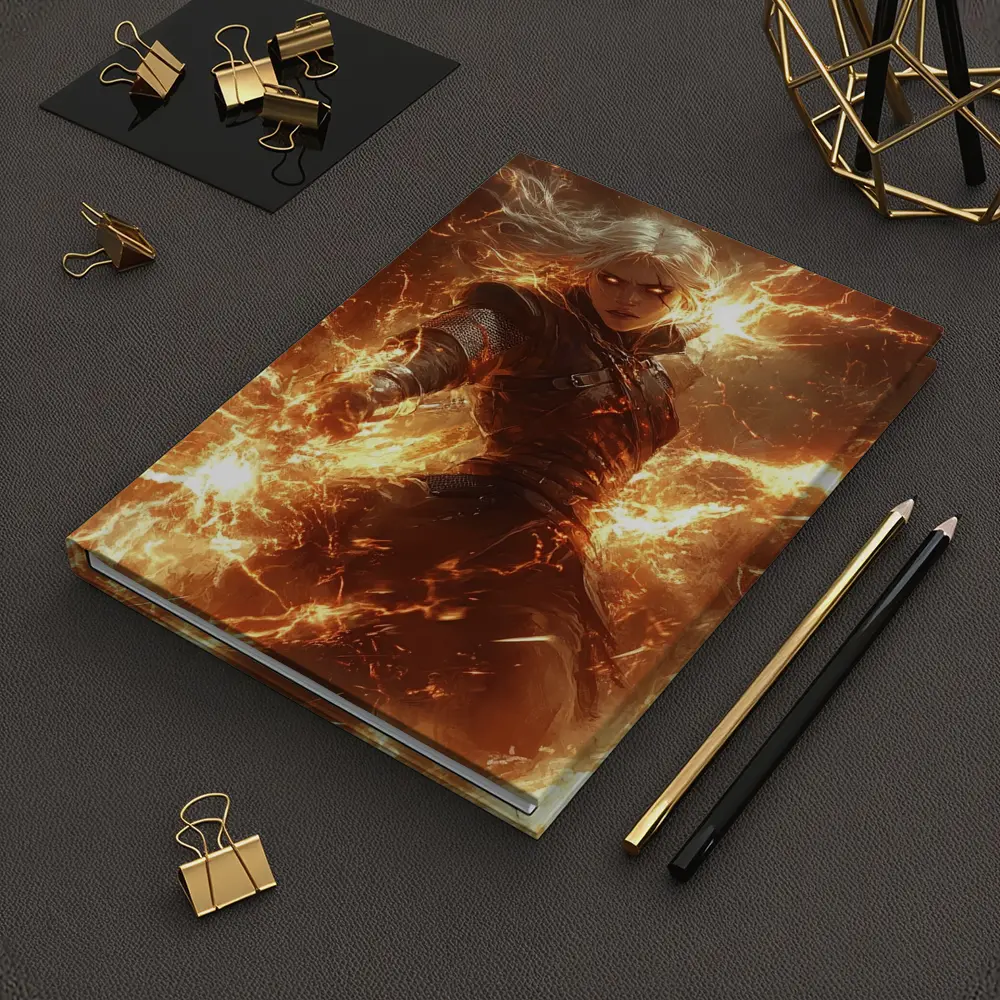 White Hair Warrior Woman Fire Lightning Fantasy – Notebooks