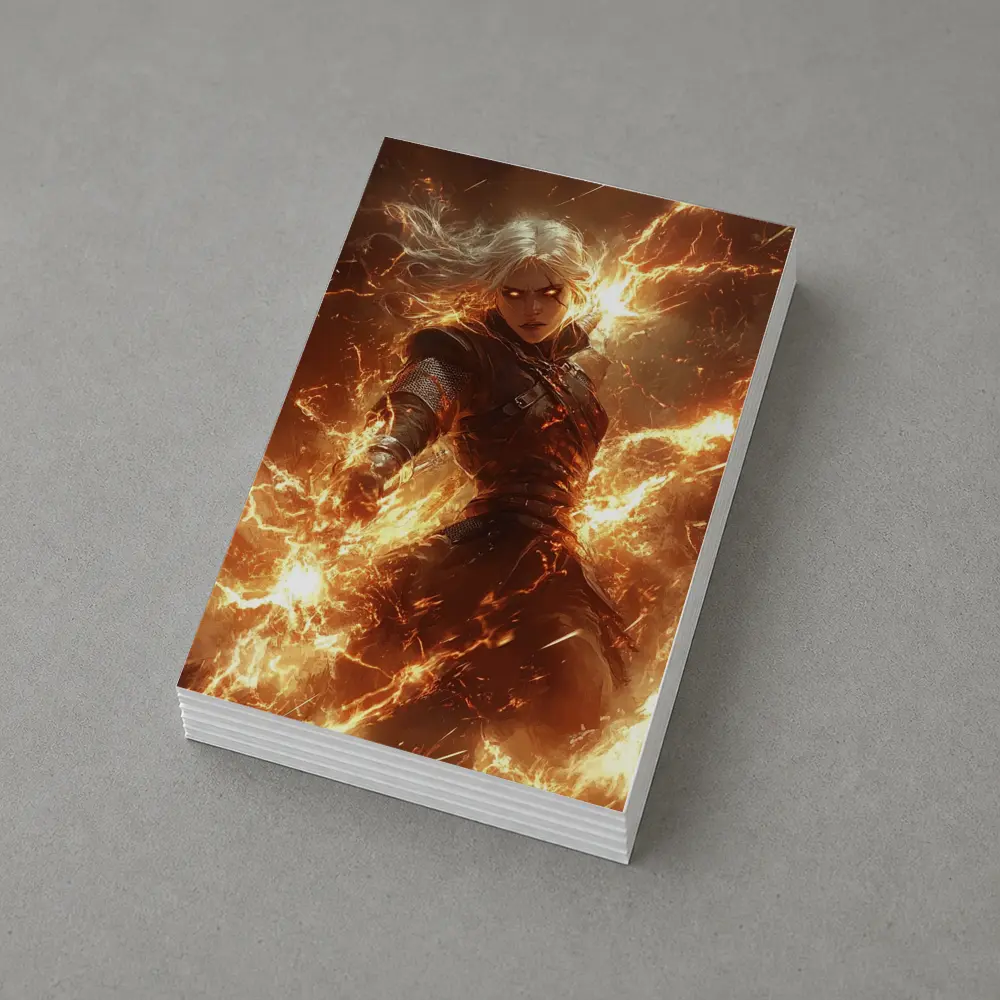 White Hair Warrior Woman Fire Lightning Fantasy – Postcards