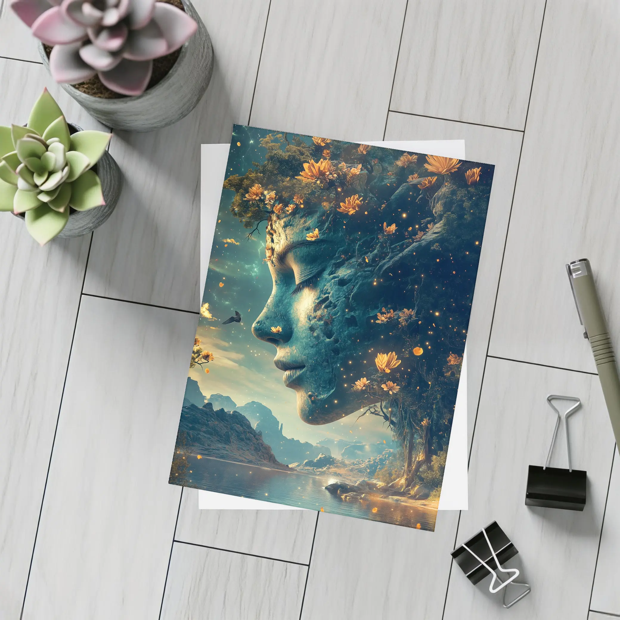 Surreal Woman Face Nature Fantasy Art – Postcards