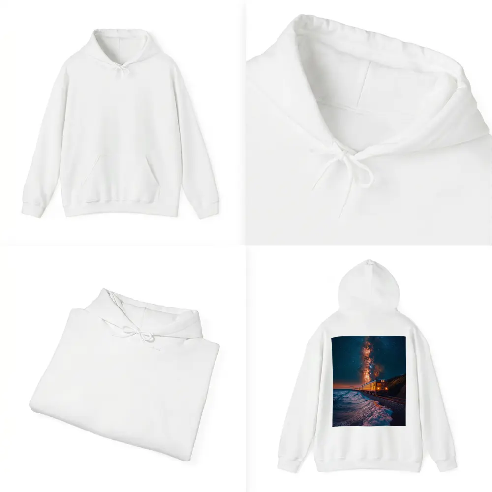 Train Riding Coastal Cliffs Under Milky Way – Hoodies