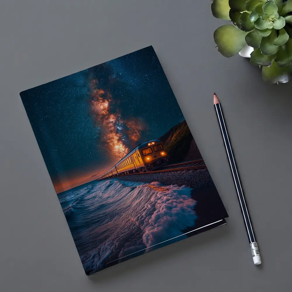 Train Riding Coastal Cliffs Under Milky Way – Notebooks