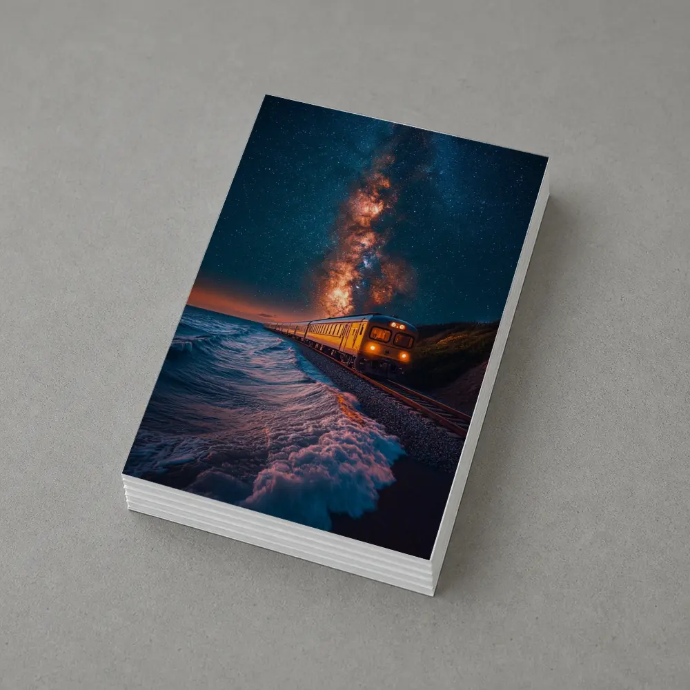Train Riding Coastal Cliffs Under Milky Way – Postcards