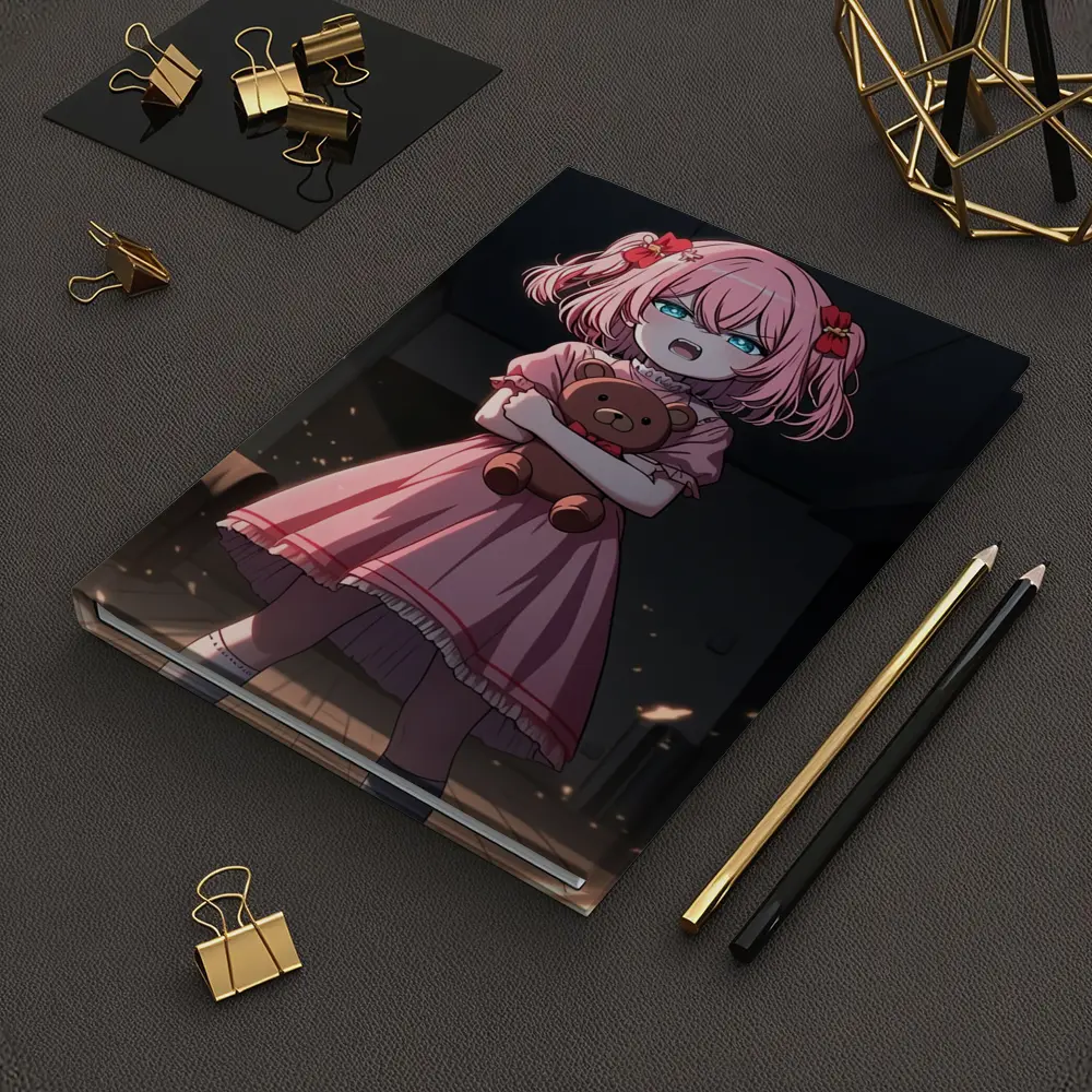 Angry Anime Girl Pink Dress Dark Room – Notebooks