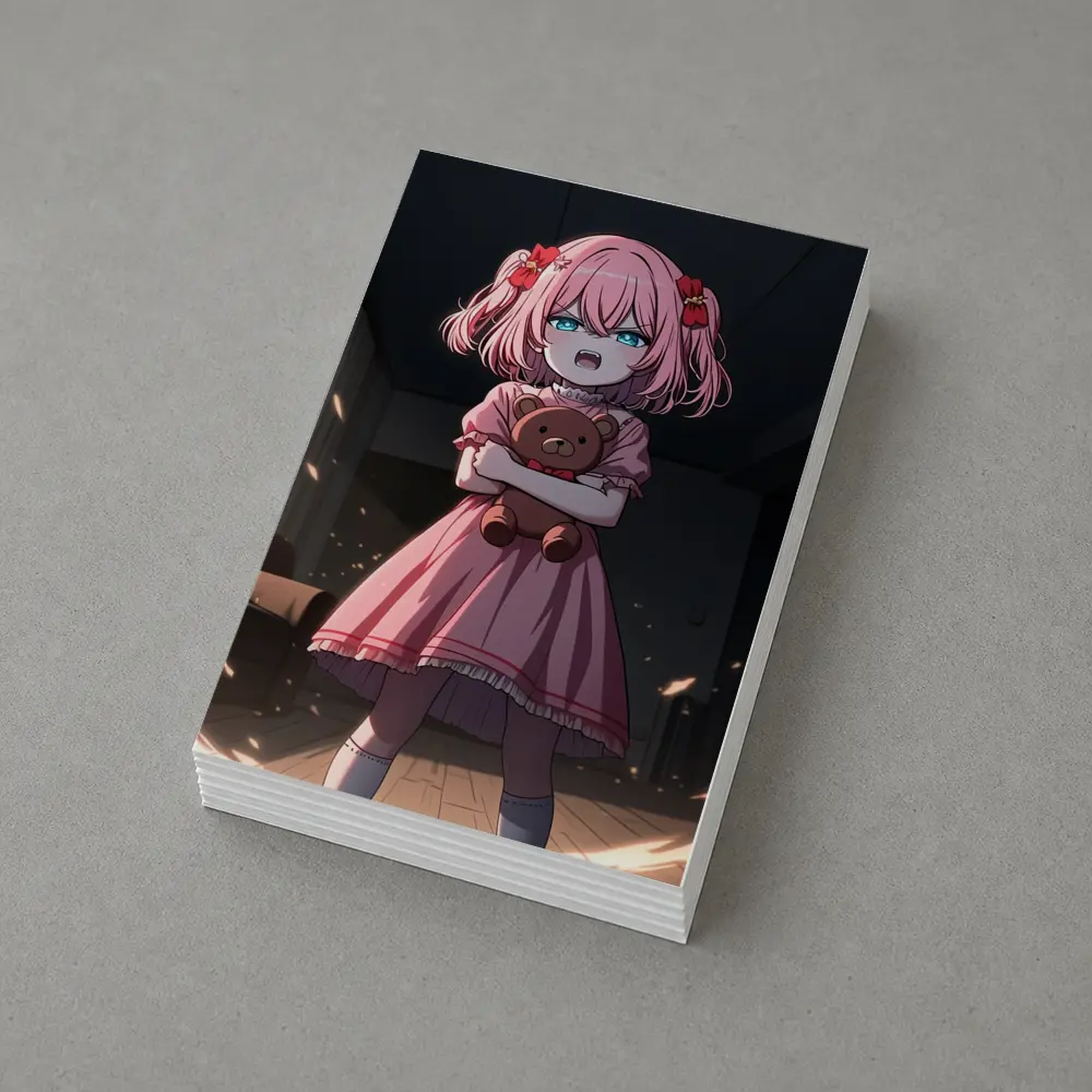Angry Anime Girl Pink Dress Dark Room – Postcards