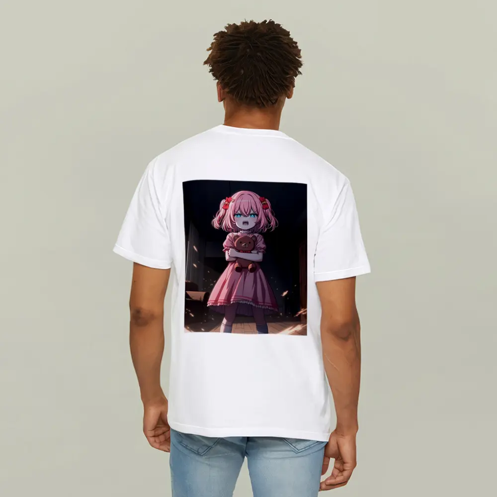 Angry Anime Girl Pink Dress Dark Room – T-Shirts