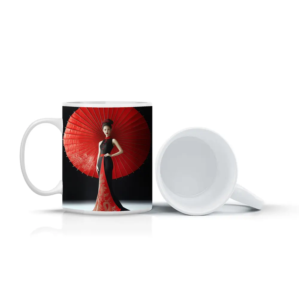 Chinese Woman Red Umbrella Dragon Dress – Mugs