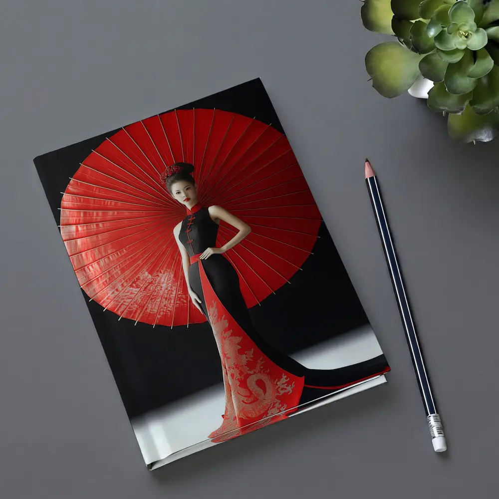 Chinese Woman Red Umbrella Dragon Dress – Notebooks