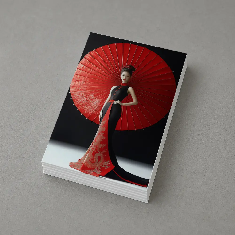 Chinese Woman Red Umbrella Dragon Dress – Postcards