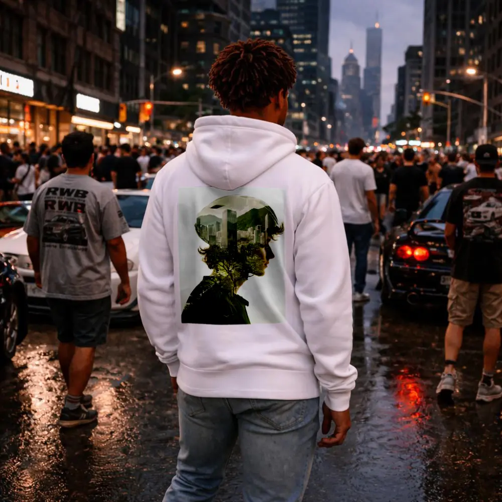Cyclist Double Exposure City Nature Portrait – Hoodies