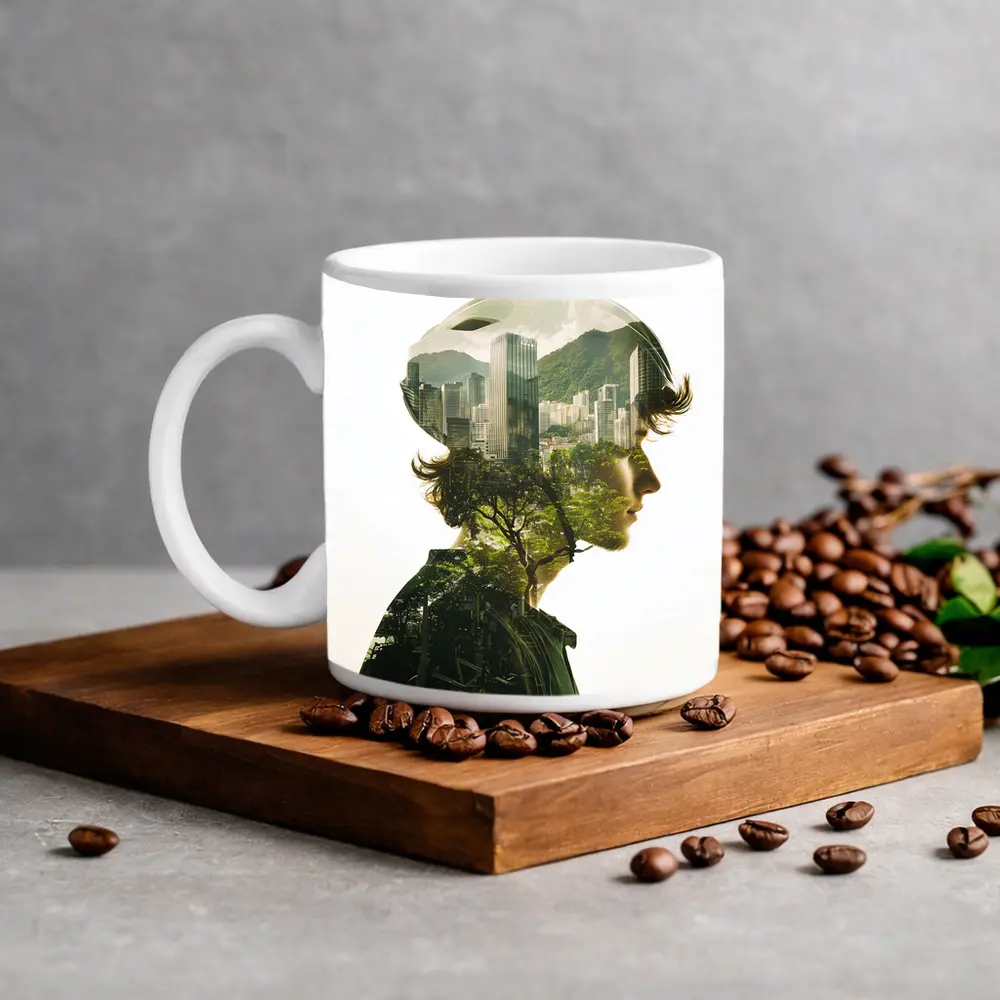 Cyclist Double Exposure City Nature Portrait – Mugs