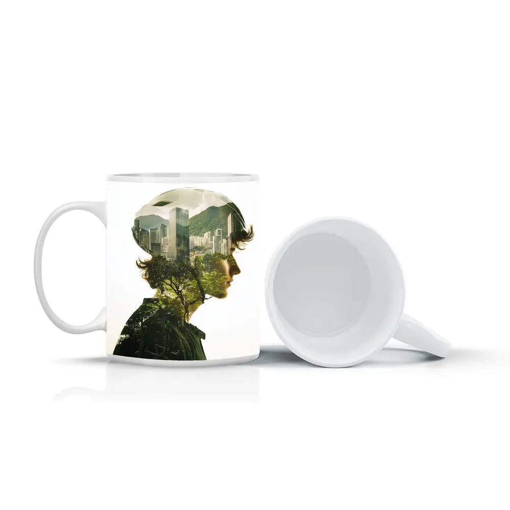 Cyclist Double Exposure City Nature Portrait – Mugs