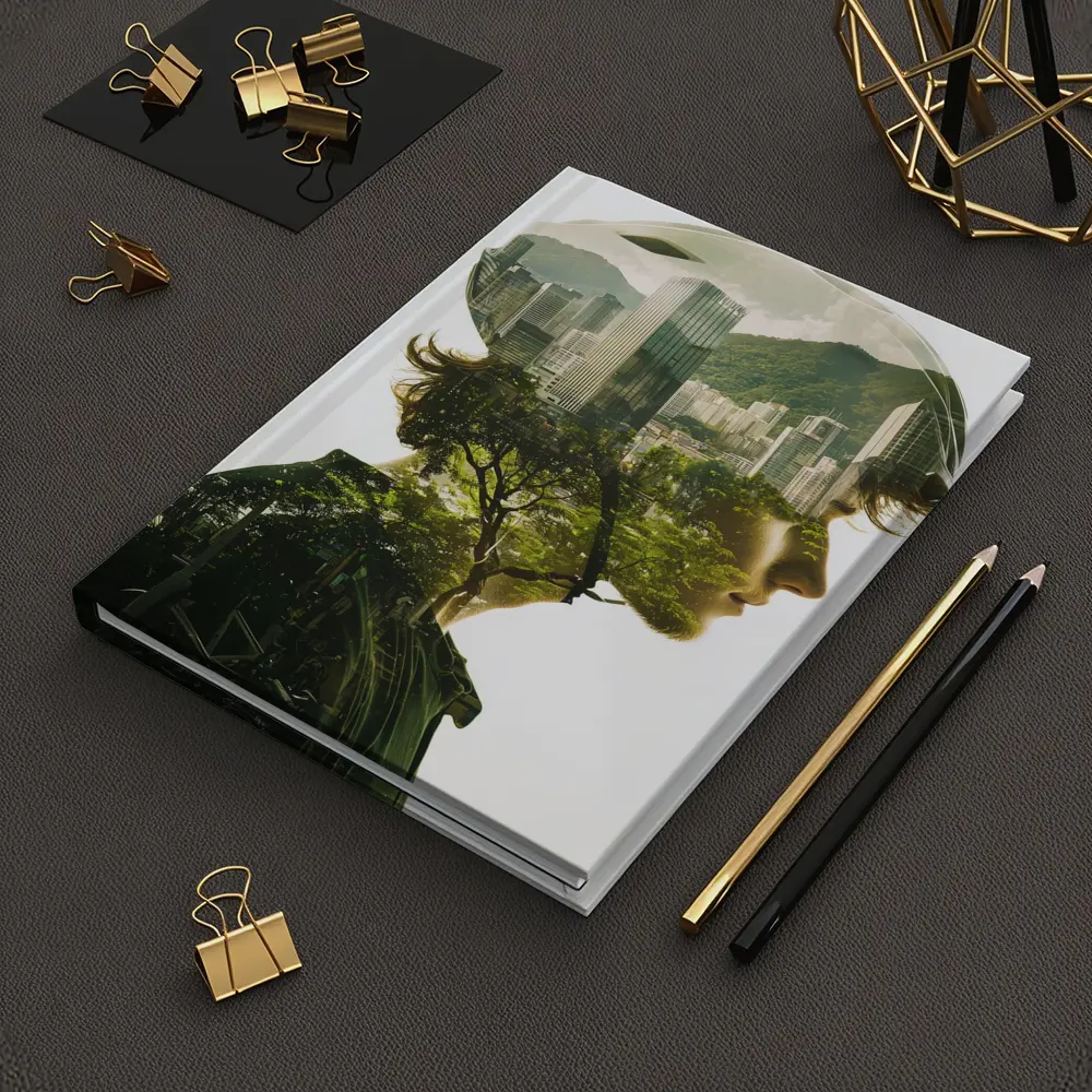 Cyclist Double Exposure City Nature Portrait – Notebooks
