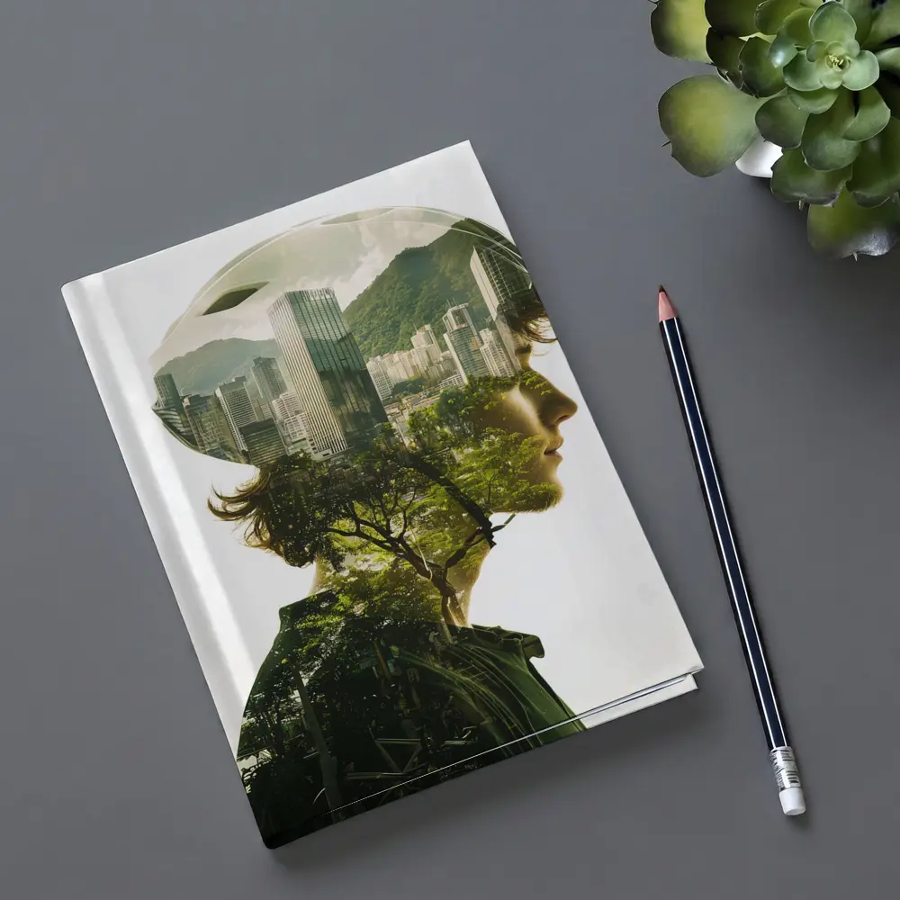 Cyclist Double Exposure City Nature Portrait – Notebooks