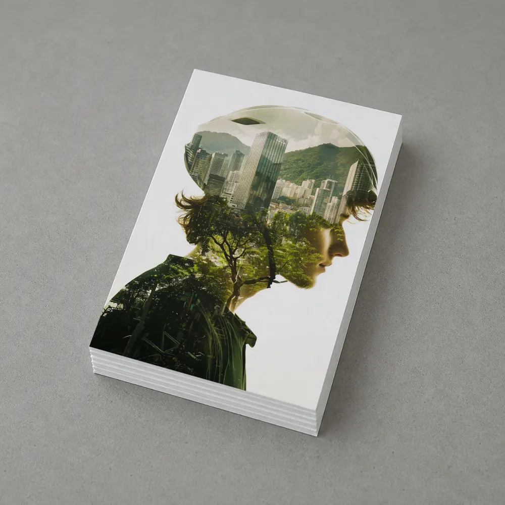 Cyclist Double Exposure City Nature Portrait – Postcards